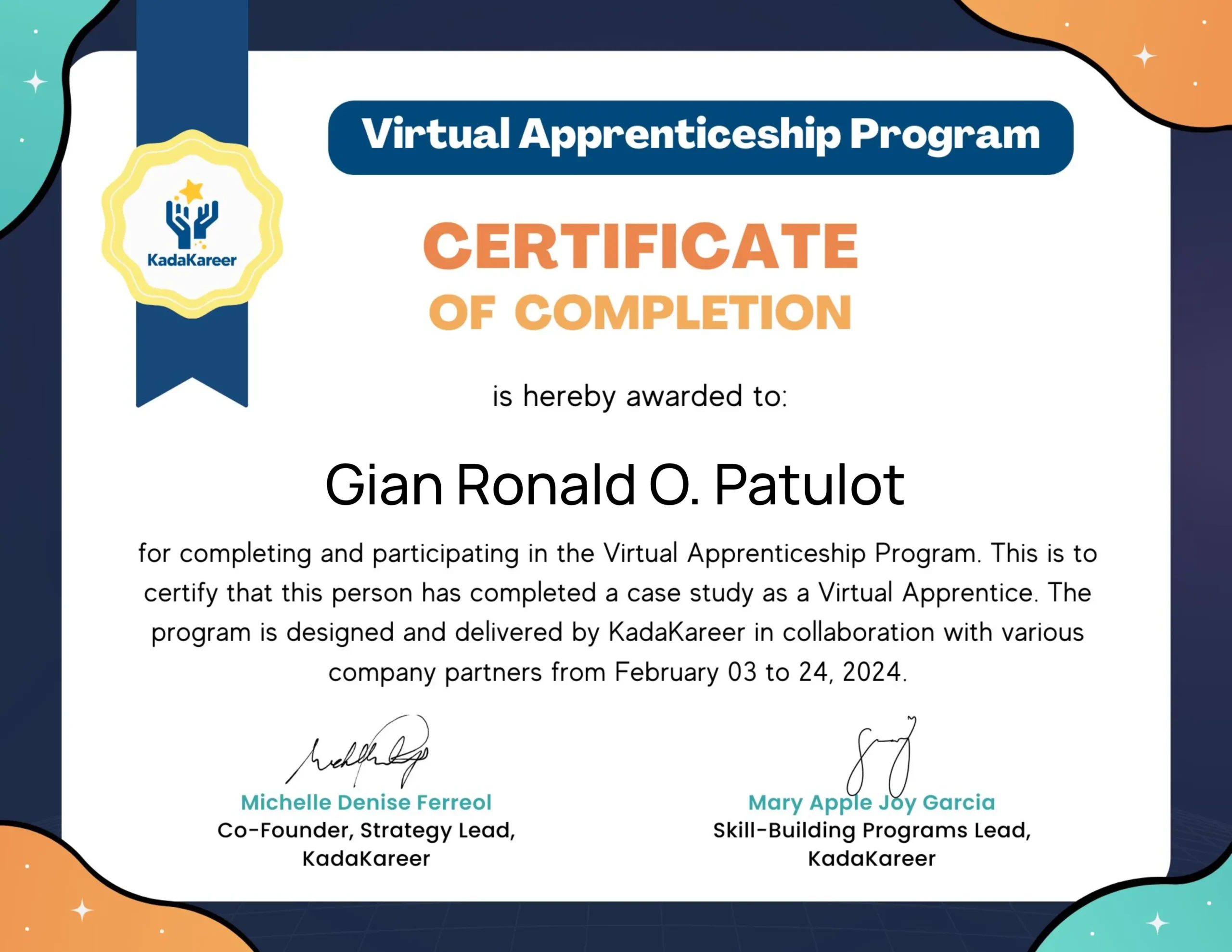KadaKareer Digital Marketing Apprenticeship Certificate | Gian Patulot