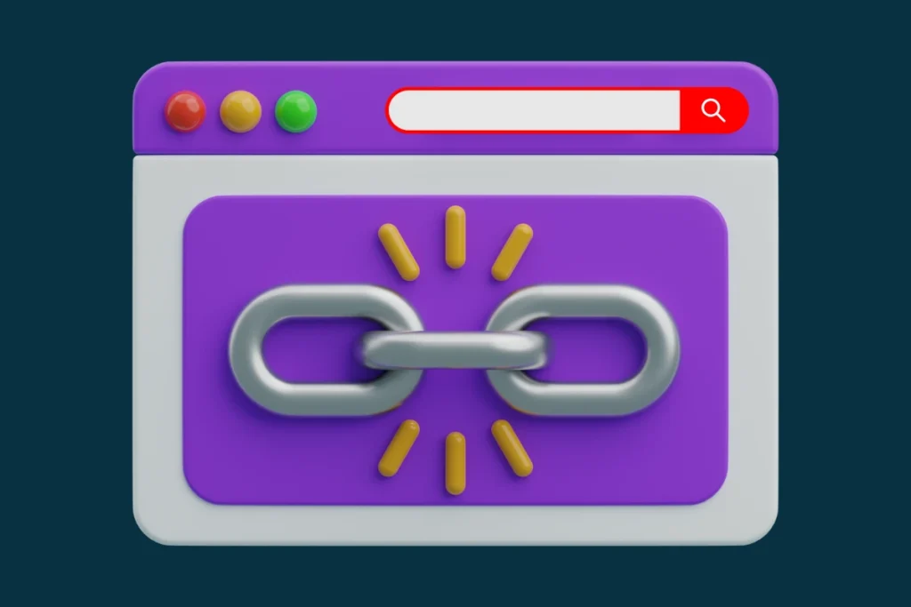 3D illustration of a link icon on a browser window, symbolizing authority building for YouTube SEO Services Philippines